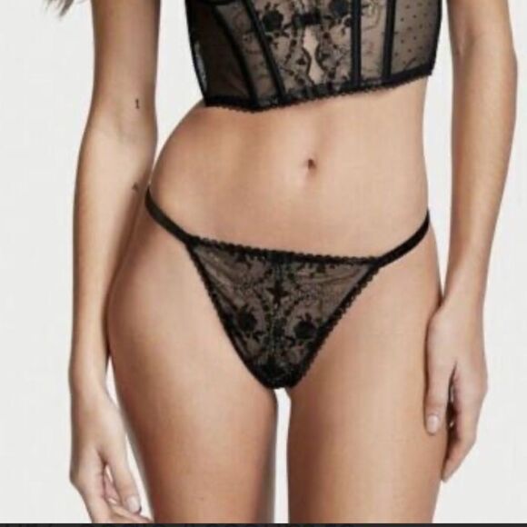 Victorias Secret Very Sexy stones Embellished Rose and Bows Mesh V String black - Picture 11 of 12
